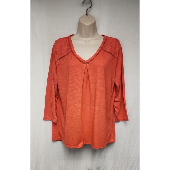 Liz Claiborne Women's Orange Long Sleeve V Neck Pullover Tunic Blouse Top Size L - Picture 2 of 6